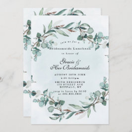 Dusty Blue Greenery Bridesmaids Luncheon Invites