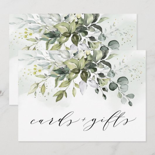 Dusty Blue Greenery Cards en Gifts Wedding Sign Aankondiging (Voorkant / Achterkant)