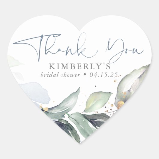 Dusty Blue Greenery Elegant Calligraphy Hartelijk  Hart Sticker (Voorkant)