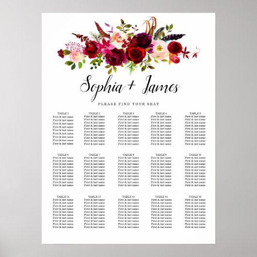 Dusty Blue Greenery Elegant Wedding Seding Chart Poster (Voorkant)