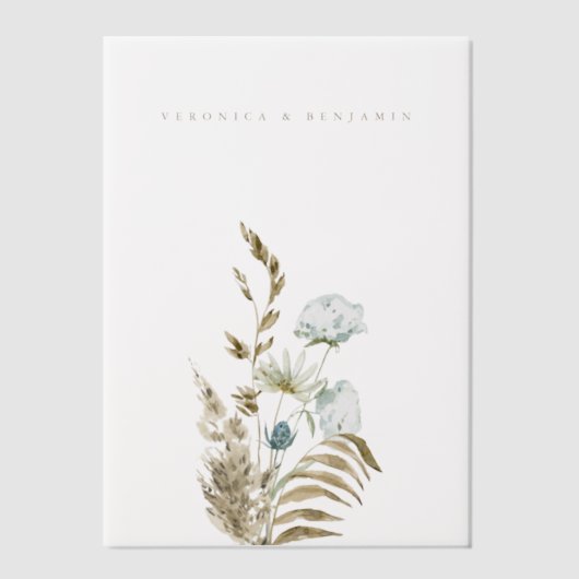 Dusty Blue Greenery en Dried Pampas Grass Wedding Vellum Uitnodigingen (Voorkant)