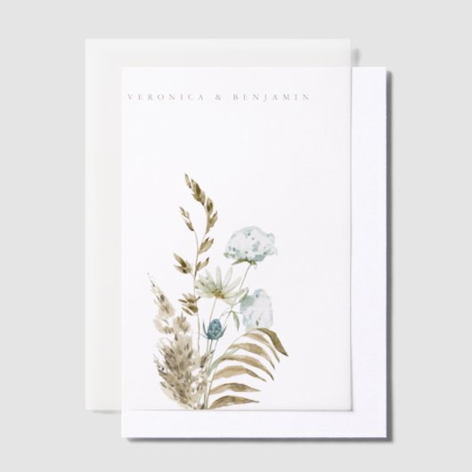 Dusty Blue Greenery en Dried Pampas Grass Wedding Vellum Uitnodigingen (Offset)