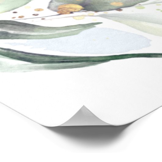 Dusty Blue Greenery en Gold Leaves Favors Sign Poster (Hoek)