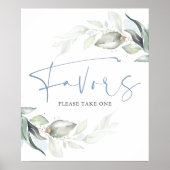 Dusty Blue Greenery en Gold Leaves Favors Sign Poster (Voorkant)
