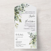 Dusty Blue Greenery Eucalyptus bruiloft alles in é All In One Uitnodiging (Binnen)