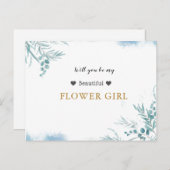 Dusty Blue Greenery Eucalyptus Leaves Bloemenmeisj Uitnodiging Briefkaart (Voorkant / Achterkant)