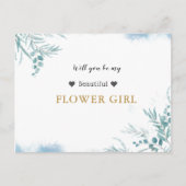 Dusty Blue Greenery Eucalyptus Leaves Bloemenmeisj Uitnodiging Briefkaart (Voorkant)