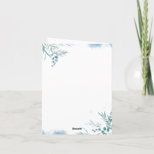 Dusty Blue Greenery Eucalyptus Leaves Wedding Bedankkaart (Achterkant)