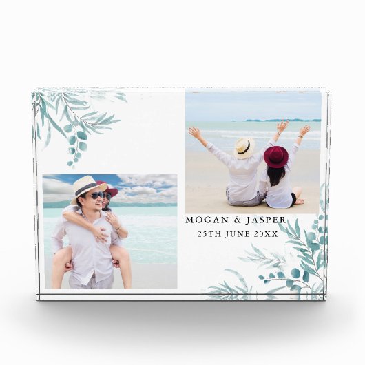 Dusty Blue Greenery Eucalyptus Leaves Wedding Fotoblokken (Voorkant)