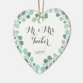 Dusty Blue Greenery Eucalyptus Mr. & Mrs Foto Keramisch Ornament (Links)