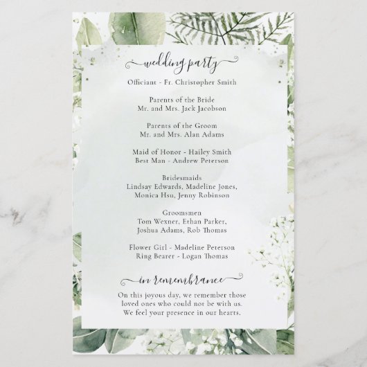 Dusty Blue Greenery Eucalyptus Wedding Programme (Achterkant)