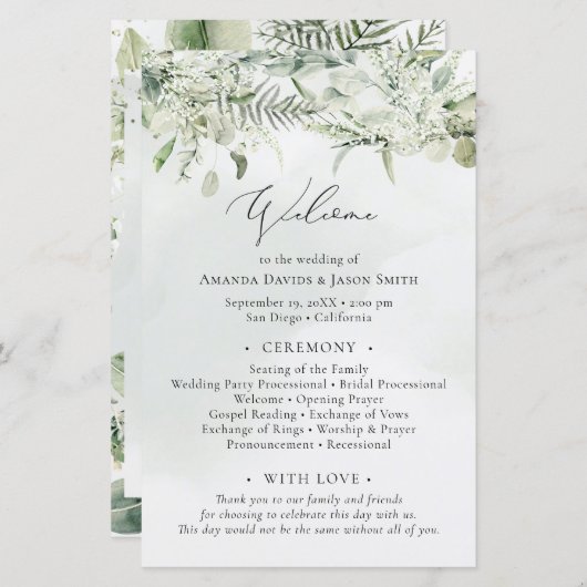 Dusty Blue Greenery Eucalyptus Wedding Programme (Voorkant / Achterkant)