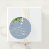 Dusty Blue Greenery First Heilige Communie Bedankjes Labels (In situ)