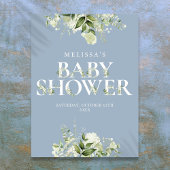 Dusty Blue Greenery Floral Baby shower Sign Poster