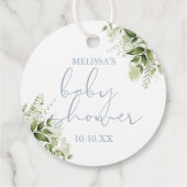 Dusty Blue Greenery Floral Boy Baby shower Bedankjes Labels (Achterkant)