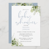Dusty Blue Greenery Floral Boy Baby shower Kaart (Voorkant / Achterkant)