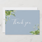 Dusty Blue Greenery Floral Elegant Script Bedankkaart (Voorkant)