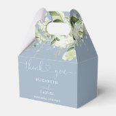Dusty Blue Greenery Floral Heart Script Wedding Bedankdoosjes (Achterkant)