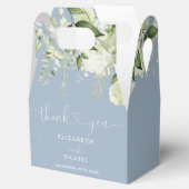 Dusty Blue Greenery Floral Heart Script Wedding Bedankdoosjes (Geopend)