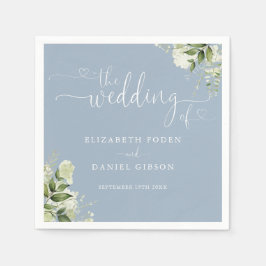 Dusty Blue Greenery Floral Heart Script Wedding Servet