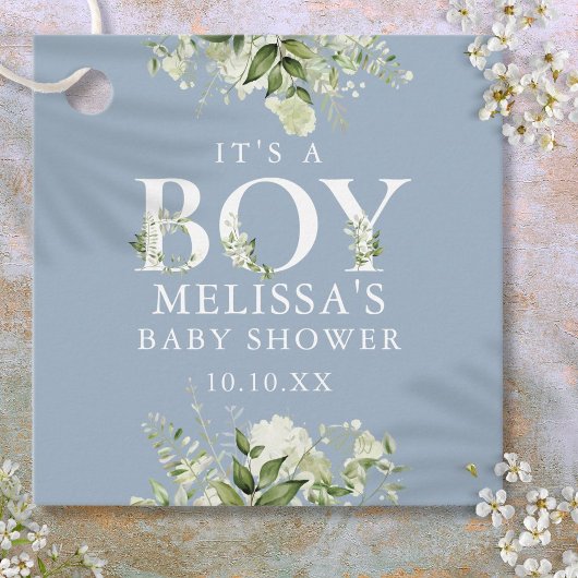 Dusty Blue Greenery Floral is een Baby shower Bedankjes Labels