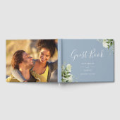 Dusty Blue Greenery Floral Photo Wedding Gastenboek (Volledig)