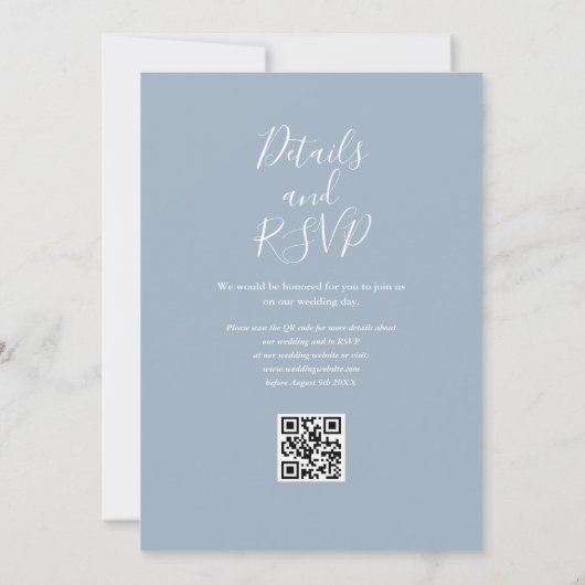 Dusty Blue Greenery Floral QR Code Wedding Kaart (Achterkant)