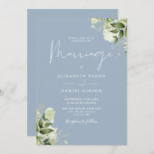 Dusty Blue Greenery Floral QR Code Wedding Kaart (Voorkant / Achterkant)