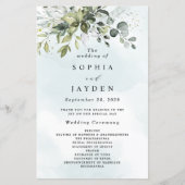 Dusty Blue Greenery Floral Rustic Wedding Programs (Voorkant)