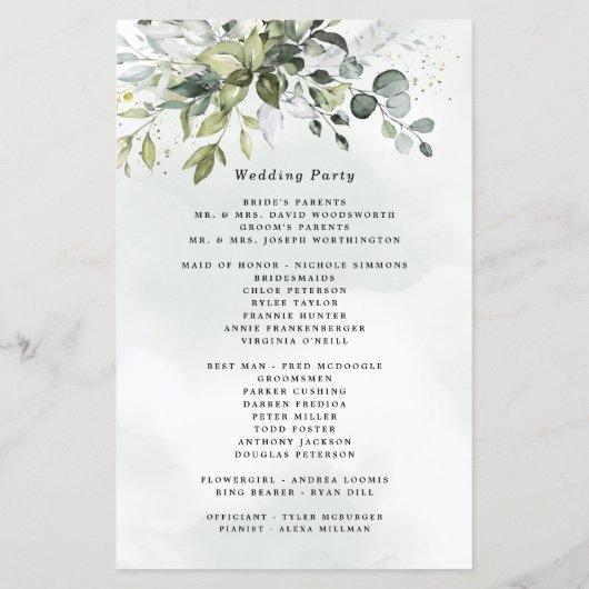 Dusty Blue Greenery Floral Rustic Wedding Programs (Achterkant)