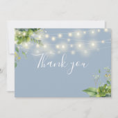 Dusty Blue Greenery Floral String Lights Bedankkaart (Voorkant)