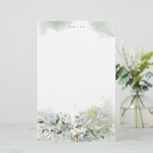 Dusty Blue Greenery Foliage Leaves Personalized Briefpapier (Staand voorkant)