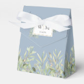 Dusty Blue Greenery Foliage Monogram Weddenschap Bedankdoosjes (Voorkant Zijde)