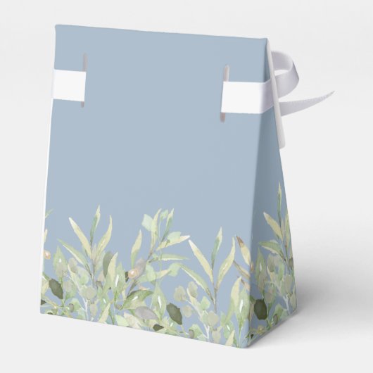 Dusty Blue Greenery Foliage Monogram Weddenschap Bedankdoosjes (Achterkant)