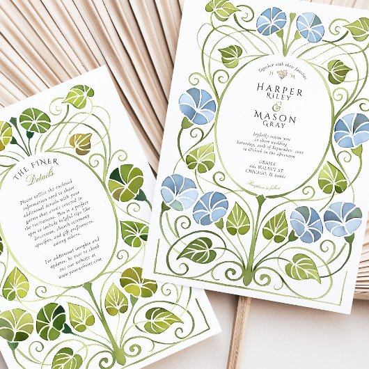 Dusty Blue Greenery Foliage Wedding Kaart