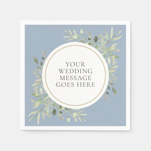 Dusty Blue Greenery Foliage Wedding Napkins Servet (Voorkant)