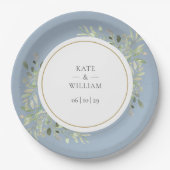 Dusty Blue Greenery Foliage Wedding Papieren Bordje (Voorkant)