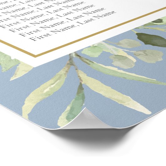 Dusty Blue Greenery Foliage Wedding Seding Chart Poster (Hoek)