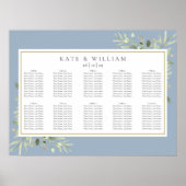 Dusty Blue Greenery Foliage Wedding Seding Chart Poster (Voorkant)