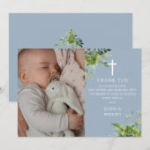 Dusty Blue Greenery foto doop doop doopsel Bedankkaart (Voorkant / Achterkant)