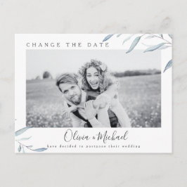 Dusty blue greenery foto verandert de datum briefkaart