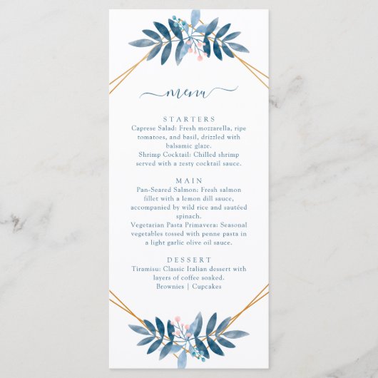 Dusty Blue Greenery Geometric Modern Wedding Menu (Voorkant)