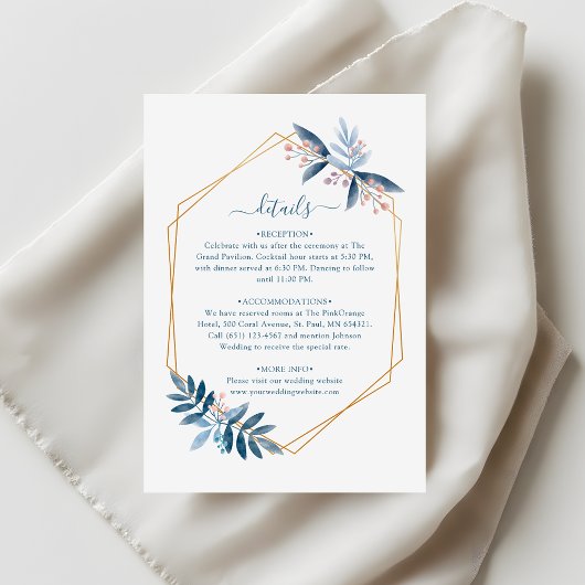 Dusty Blue Greenery Geometric Wedding Details Informatiekaartje