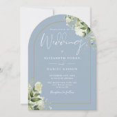 Dusty Blue Greenery Gold Arch Monogram Huwelijk Kaart (Voorkant)