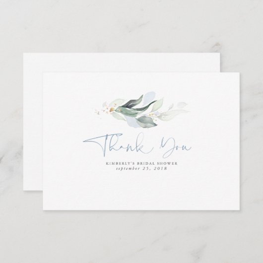 Dusty Blue Greenery Gold Leaf Small Hartelijk dank Bedankkaart (Voorkant / Achterkant)