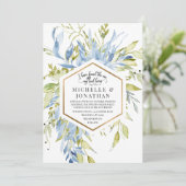 Dusty Blue Greenery Gold Lijst Christelijk huwelij Kaart (Staand voorkant)