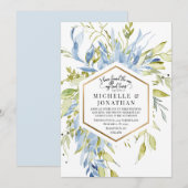 Dusty Blue Greenery Gold Lijst Christelijk huwelij Kaart (Voorkant / Achterkant)