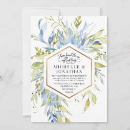 Dusty Blue Greenery Gold Lijst Christelijk huwelij Kaart