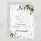 Dusty Blue Greenery Gold repesal Dinner Kaart (Voorkant / Achterkant)