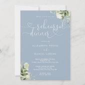 Dusty Blue Greenery Heart Script repetitie diner Kaart (Voorkant)